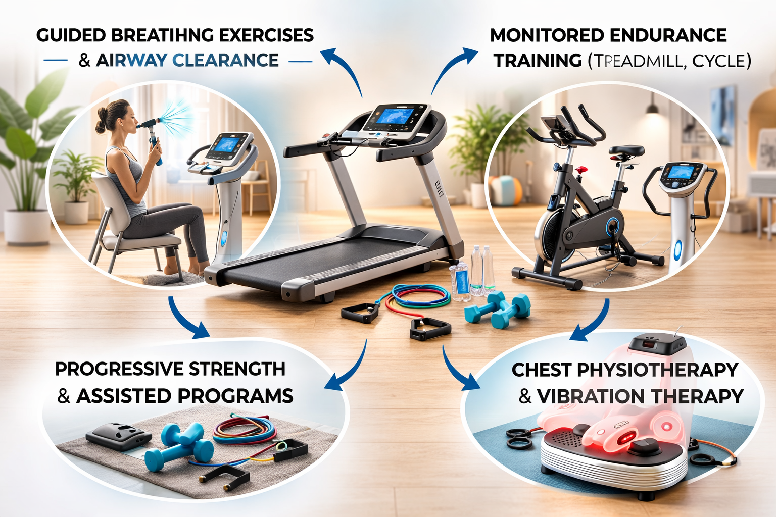 Cardiac and respiratory rehabilitation equipment including monitored exercise systems, breathing trainers, and endurance machines